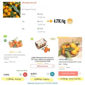 Comparateur de prix du groupement d'achat fermier pour la clémentine de Corse